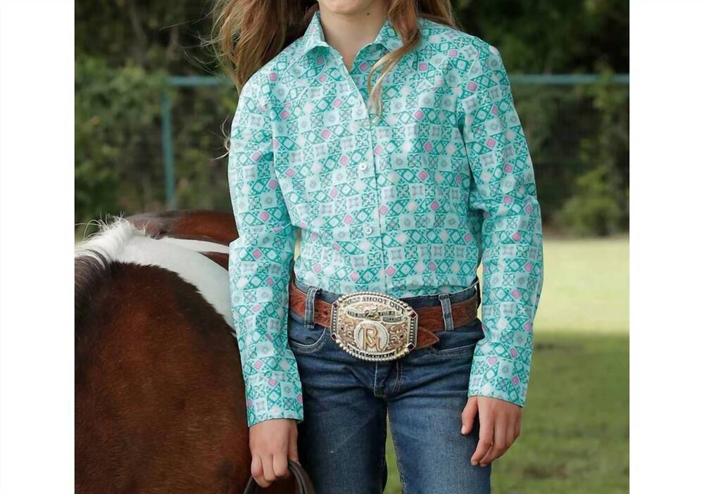 NEW CINCH girls cruel long sleeve shirt in turquoise multi